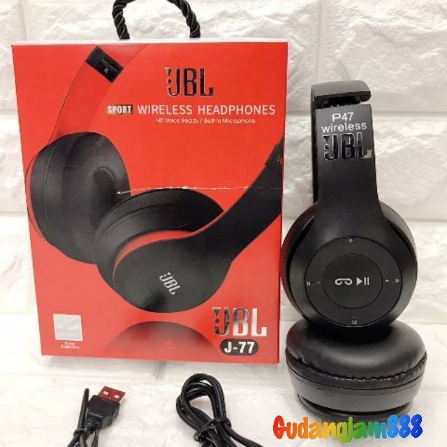 Earphone henset bando bluetooth J J 77 HEADPHONE