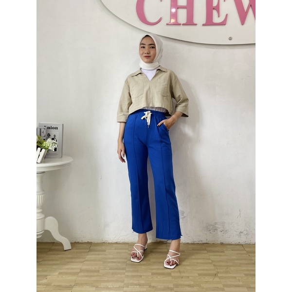Chewid wely pants celana panjang kulot polos import-Biru elektrik