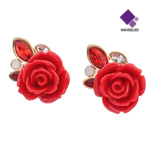 Anting Stud Desain Bunga Mawar Aksen Berlian Imitasi Gaya Retro Elegan Untuk Wanita