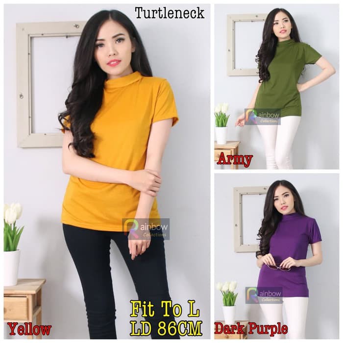 Turtleneck Warna Lengan Pendek Atasan Wanita Baju Kekinian Blouse Mura Ke903