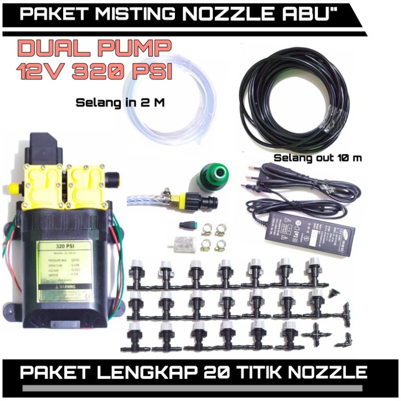 PAKET SET MISTING SPRAYER KABUT 20 TITIK 10 TITIK / MISTING SPRAYER KABUT NOZEEL ABU ABU