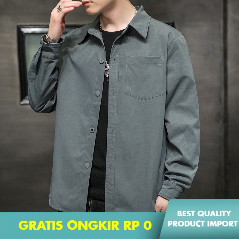 Kemeja Lengan Panjang  Pria Korea  Tren      Warna Solid mantel Tipis Impor