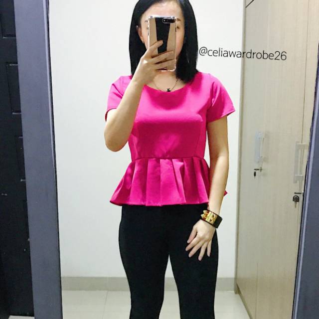 TP - 037 BAJU IMPORT BRANDED BLOUSE PEPLUM MERK INTREND FOR LADY IN PINK FUSCHIA