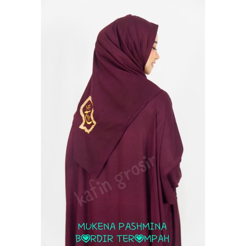 Mukena Pasmina Terusan Bordir Terompah Classic Pashmina Jumbo Hadramaut Rayon Murah Mukenah Dewasa Warna Polos