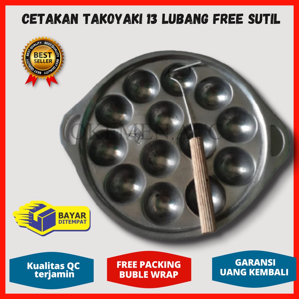 Cetakan takoyaki 13 lubang Free SUTIL-cetakan takoyaki anti lengket-cetakan takoyaki murah bulat / c