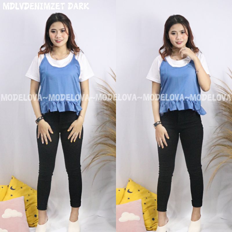 MDLV ~ DENIM ZET ATASAN ROMPI VEST WANITA OUTER DENIM FASHION WANITA