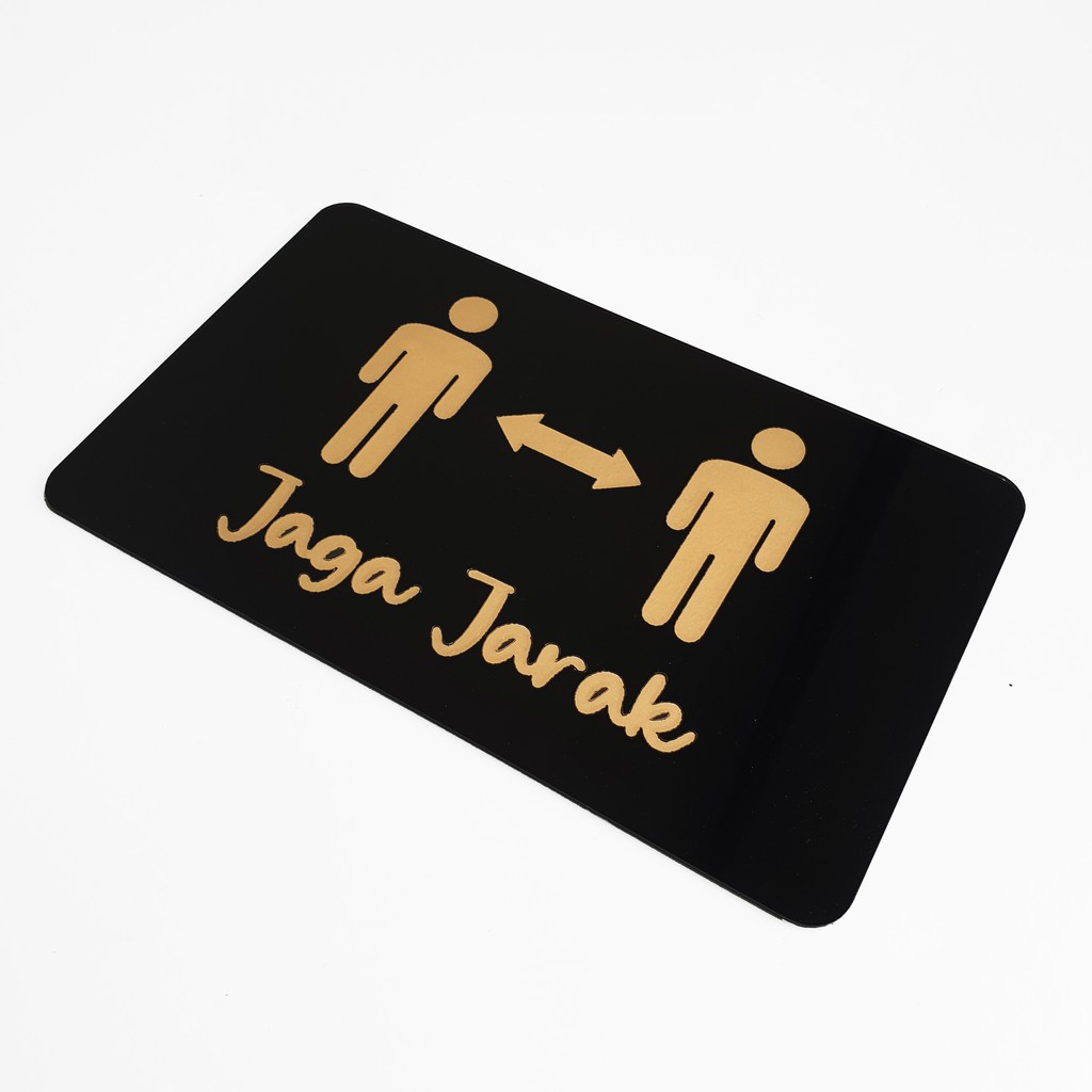 SIGN AKRILIK Pintu - JAGA JARAK GOLD - 20x12cm - Signage Cafe/Resto