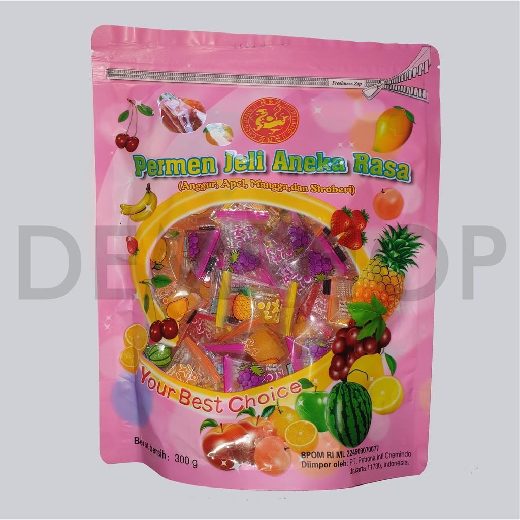 

Jelly Aneka Rasa Anggur Apel Mangga Strawberry / Permen Manisan Chen Liang Ji Jeli Netto - 300 Gram