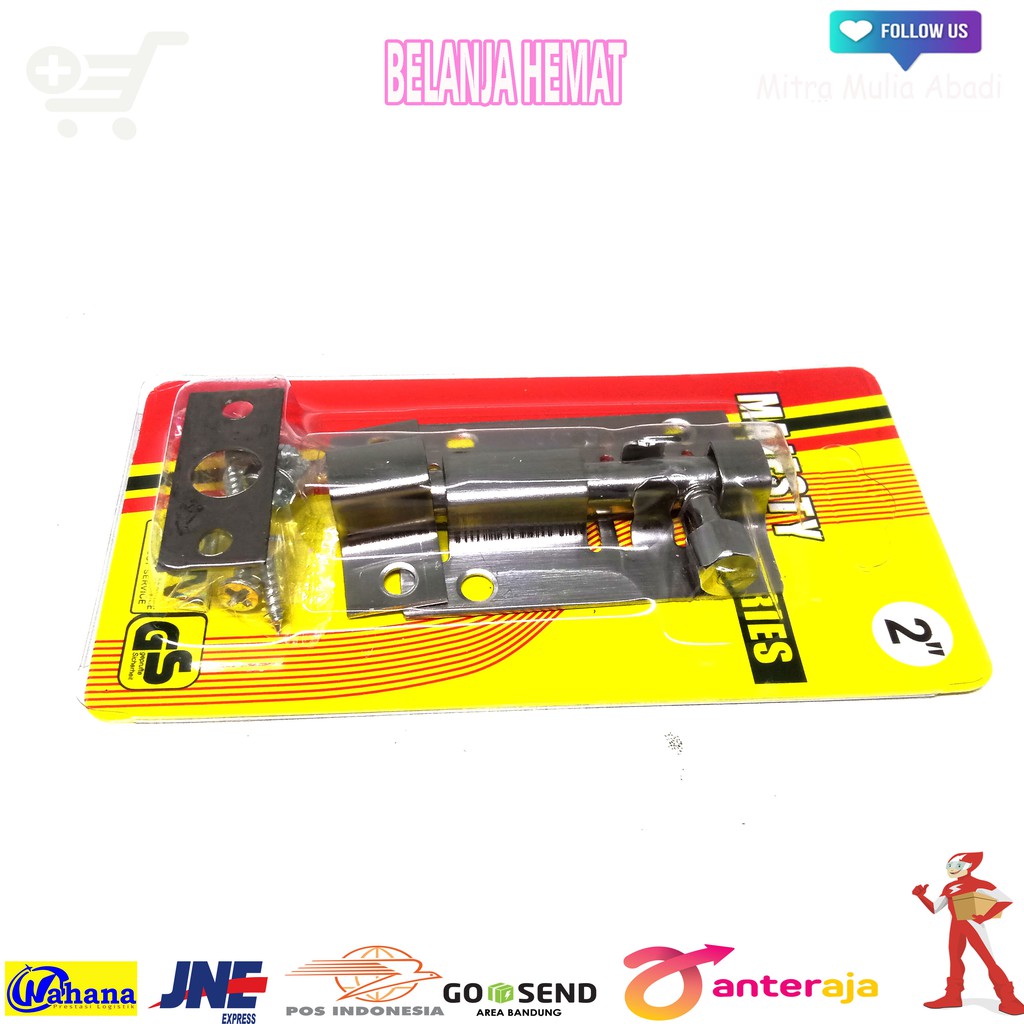 Grendel Slot Pintu 2 Inch / 5 cm Selot Stainles + Door Bolt Skrup Baut