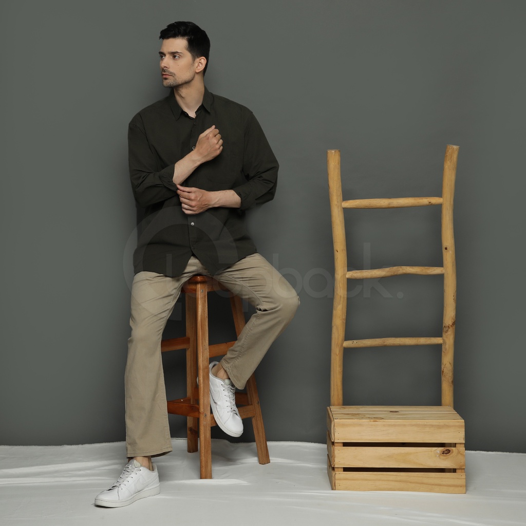 Kemeja Pria Lengan Panjang | Kemeja Polos Bertekstur Garis Regular Fit