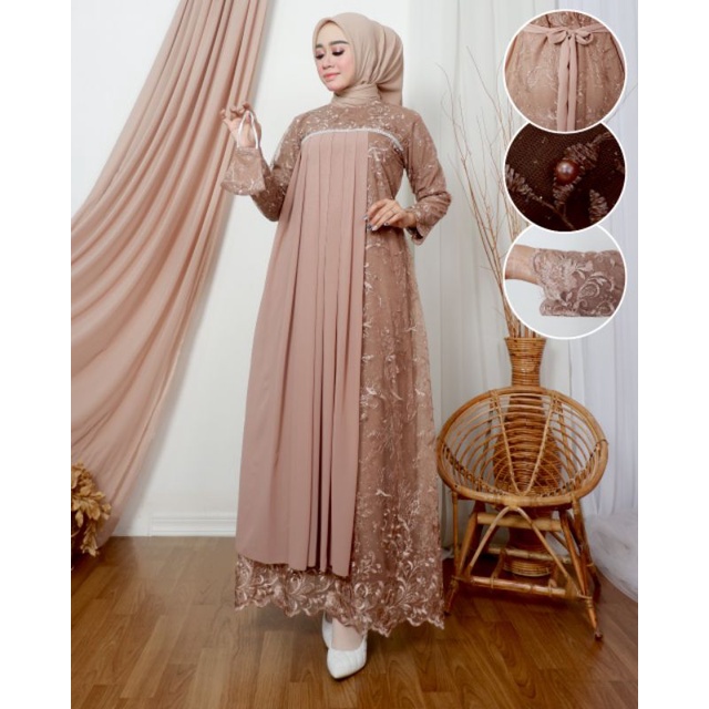 GAMIS EVIOLA // BAHAN TILLE BORDIR MUTIARA MIX CERUTY // SERAGAMAN KELUARGA // BAJU PESTA LAMARAN // KEBAYA WISUDA // BAJU LEBARAN // KEBAYA MODERN // By Aleeta