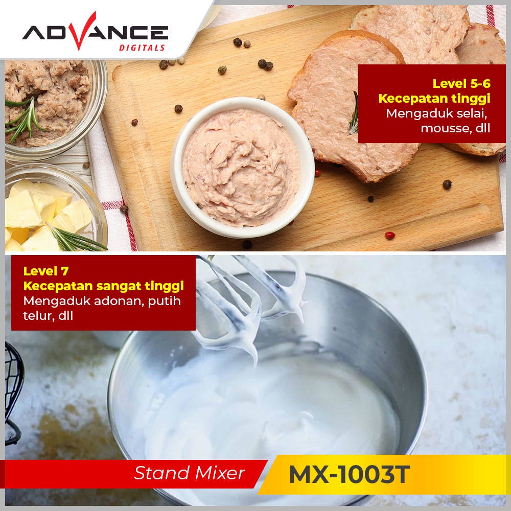 【Garansi 1 Tahun】Advance Stand Mixer 2L Pengocok Telur Mesin Roti 7 Kecepatan Pengaduk MX-1003T Dapat Dilepas