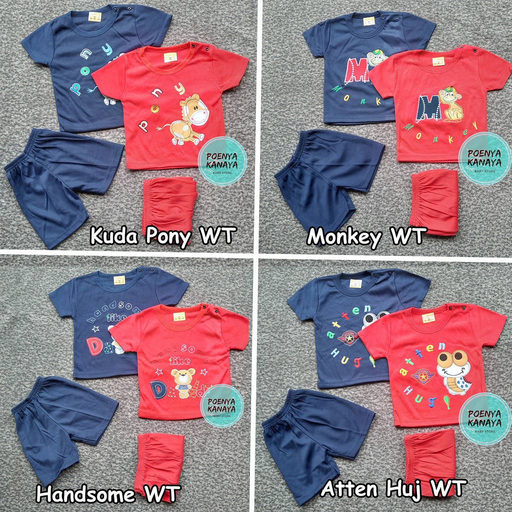 Setelan Baju Bayi Pendek Laki Laki EDRYCA Warna Biru Merah 6-12 Bulan STL07