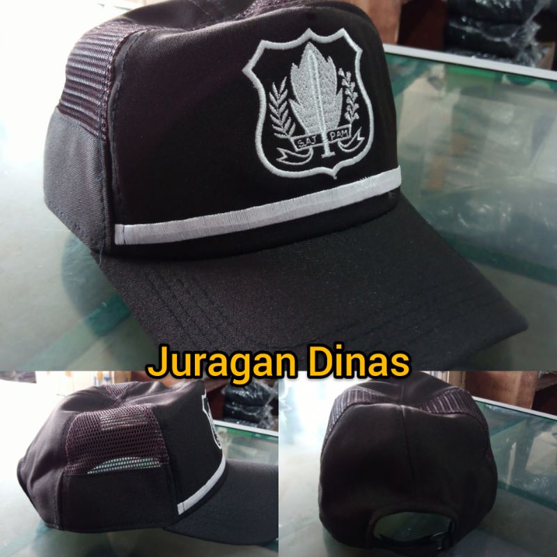 Topi Satpam Terbaru 2021 Coklat tua list putih gada pratama