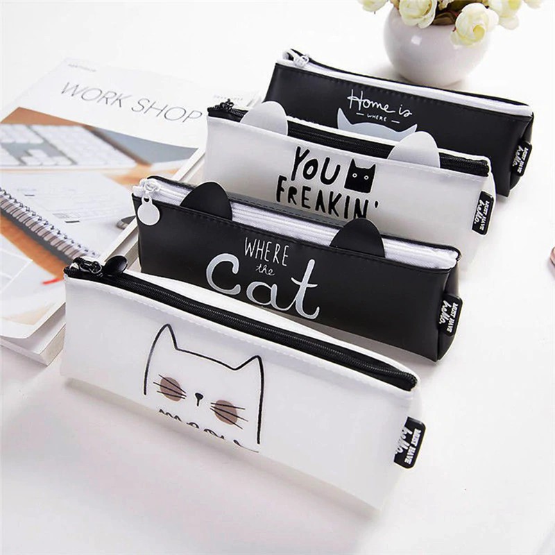 

INDORETAIL | Baru Kartun Kucing Pensil Kasus Sederhana Hitam dan Putih Warna Tahan Air PU Kulit