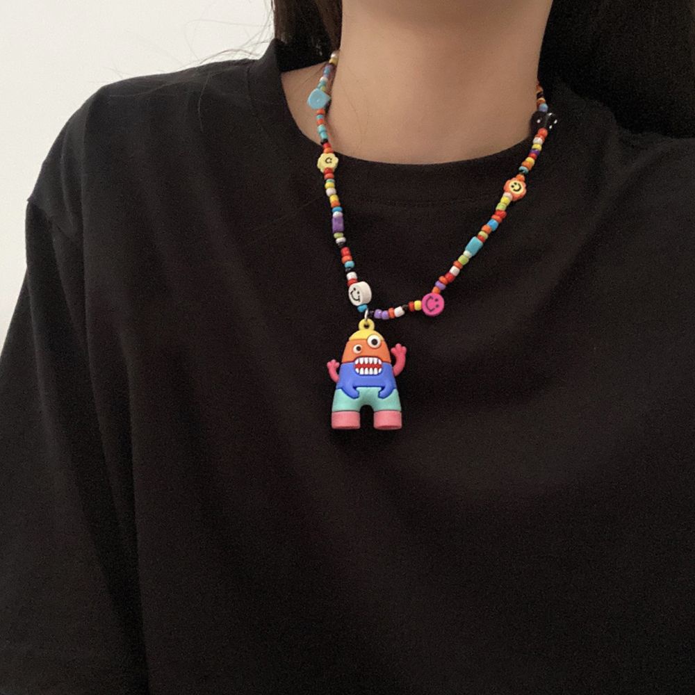 Kalung Rantai Desain Jamur Pelangi Bahan Resin Silika Gel Gaya Korea Harajuku Untuk Wanita