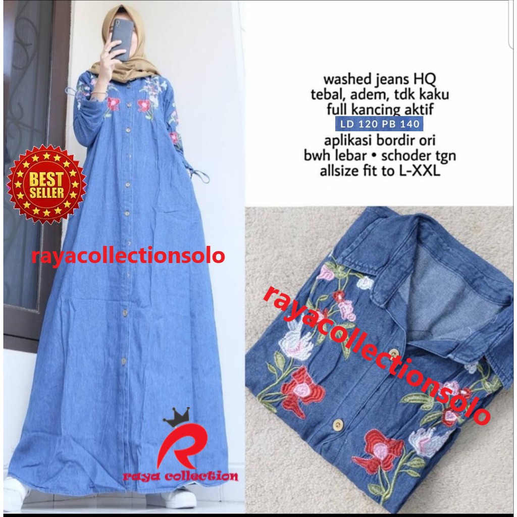 KEIKO MAXY | GAMIS MAWAR JEANS | DRAGE MAXY / GAMIS JUMBO JEANS BORDIR