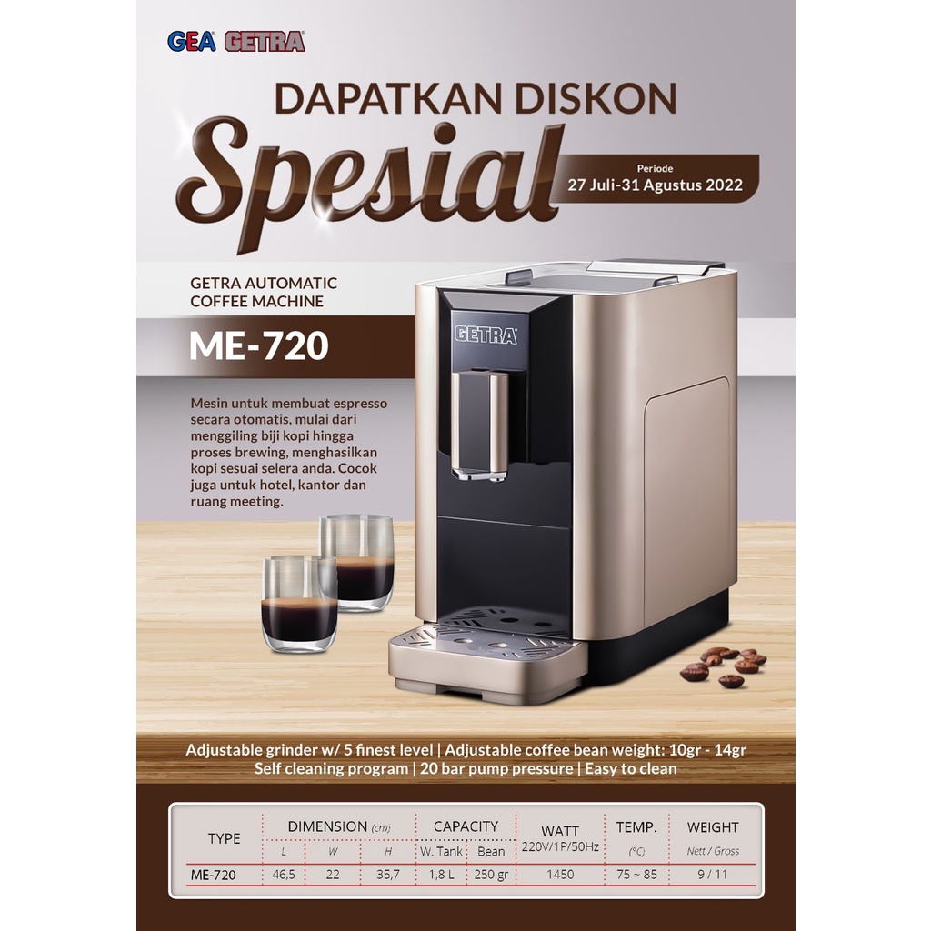 GETRA Coffee Machine ME-720 Automatic | Mesin Kopi Otomatis ME720