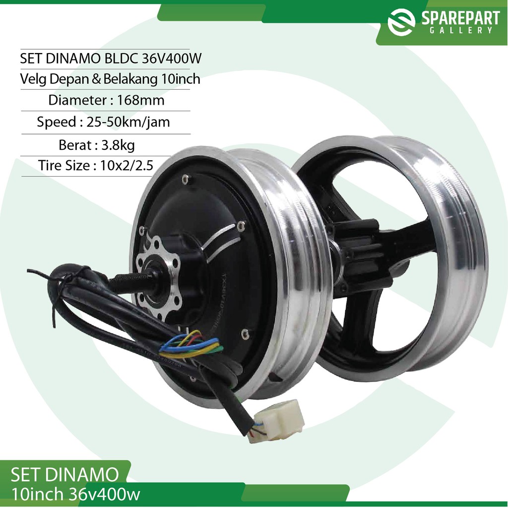 Set Dinamo 10inch 36v400w skuter listrik otoped motor bldc ring10&quot;