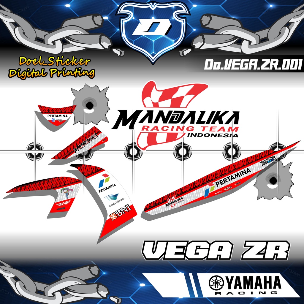 Sticker Striping VEGA ZR List Variasi Hologram , Crome Desain Mandalika Racing Doel 001