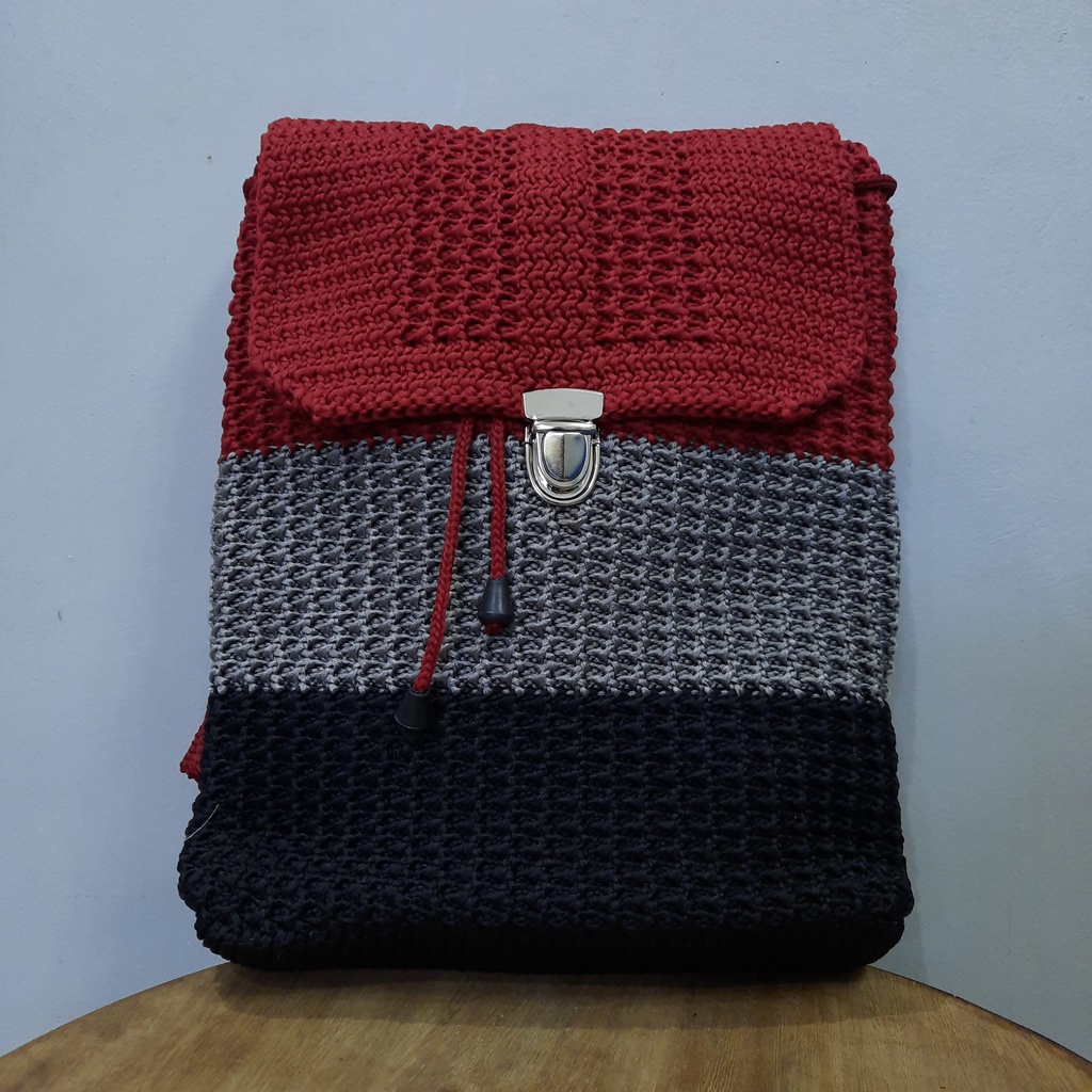 Tas Ransel Rajut Blaster - SenjabyAtsa-Merah-Abu-HItam