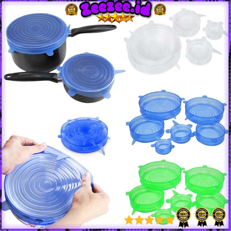 Penutup Panci Mangkuk Gelas Silicone Lid 6 PCS HWH238 Biru