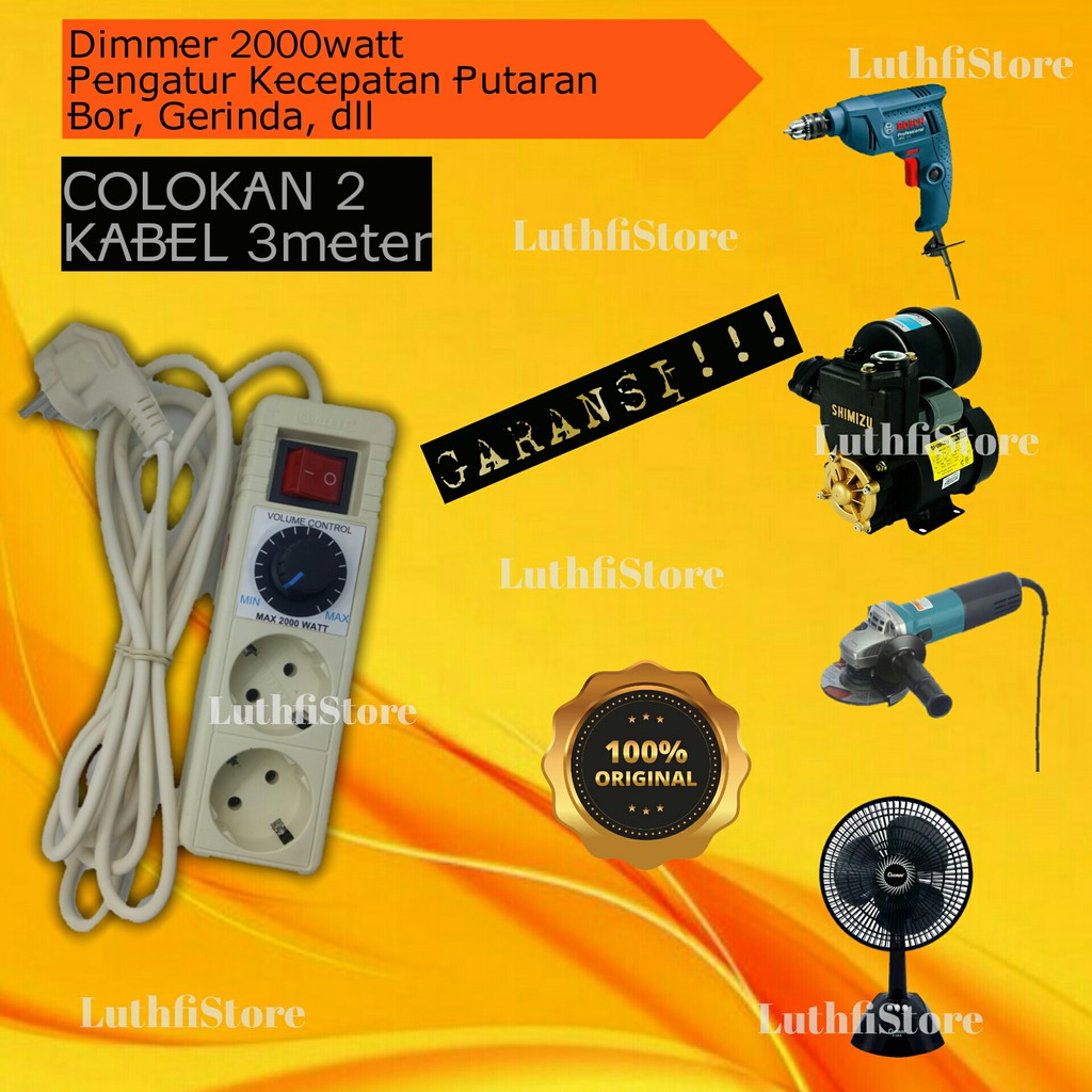 Dimmer 2000w Stopkontak Pengatur Kecepatan Bor Grinda gerinda dinamo Dimer 2000W Colokan murah kabel