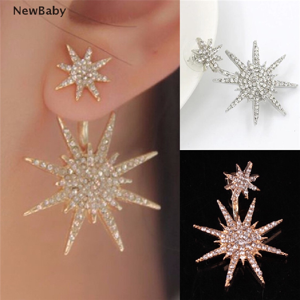 Anting Tusuk Gantung Desain Snowflake / Bintang Hias Kristal / Berlian Imitasi Untuk Wanita