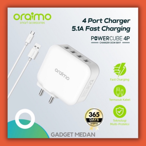 Oraimo Charger Handphone Original 4 USB Port Smart-Fast Charging OCW - E81F White - Gadget Medan