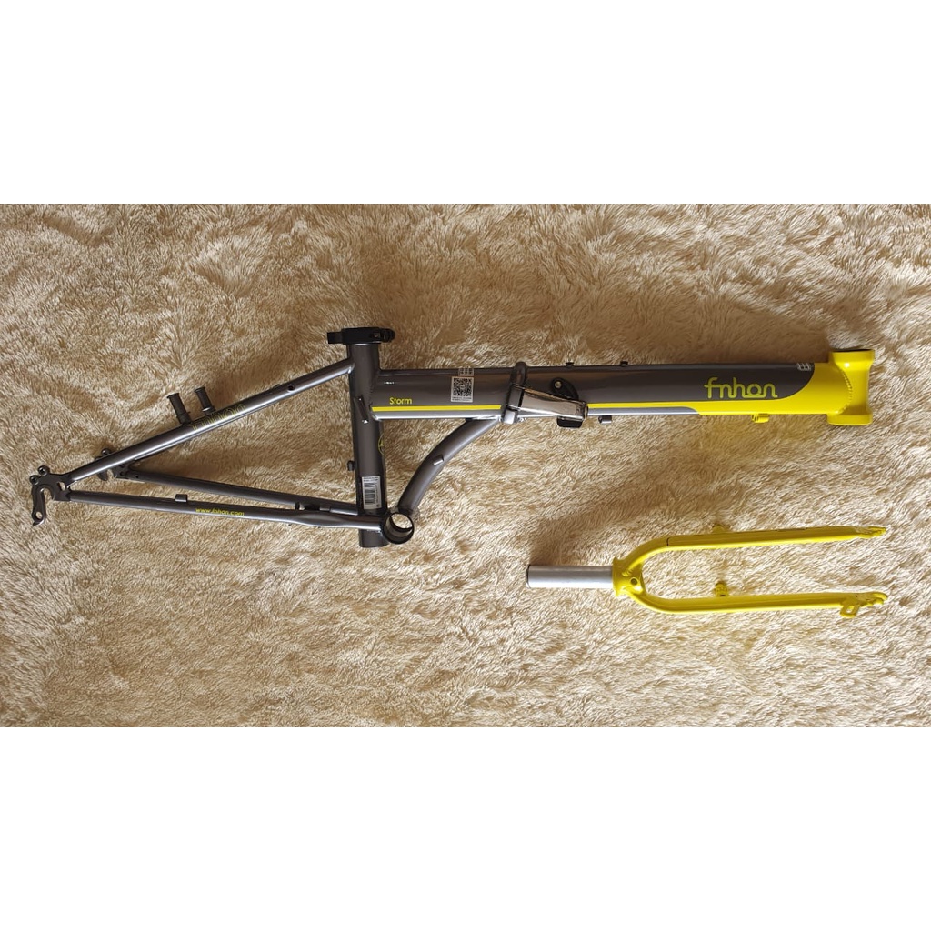 Frame Fork plus Handlepost Fnhon Storm V Brake 20 22 inch Warna ABU ABU KUNING Chromlly