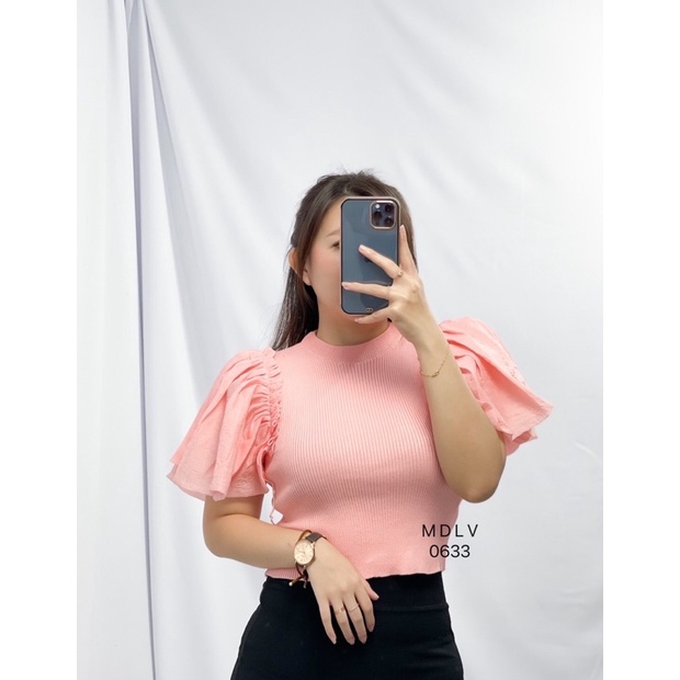 MDLV ~ 0633 Pdk Sparkle Top Knit Sparkle Top Atasan Rajut Combi Organza Blouse Rajut Blouse Import Blouse Rajut Best Seller Atasan Rajut Fashion Import