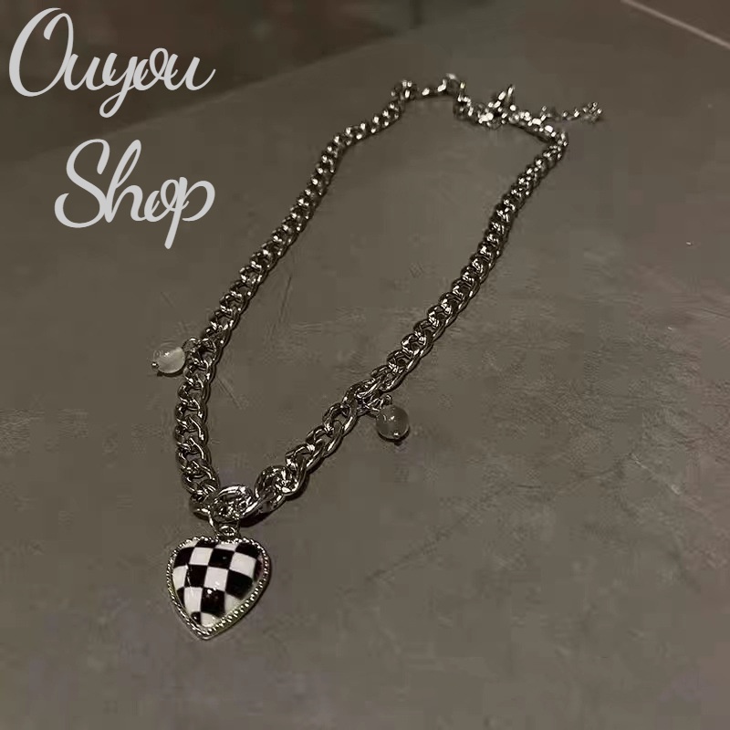 IFYOU Kalung Choker Desain Hati Warna Hitam Dan Putih Gaya Korea Untuk Wanita