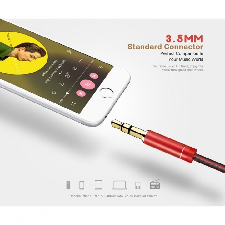 Cable aux audio 3.5mm Ldnio 1 meter male-male stereo gold Ls-y01 y-01 - kabel jack 3.5 m-m 1m