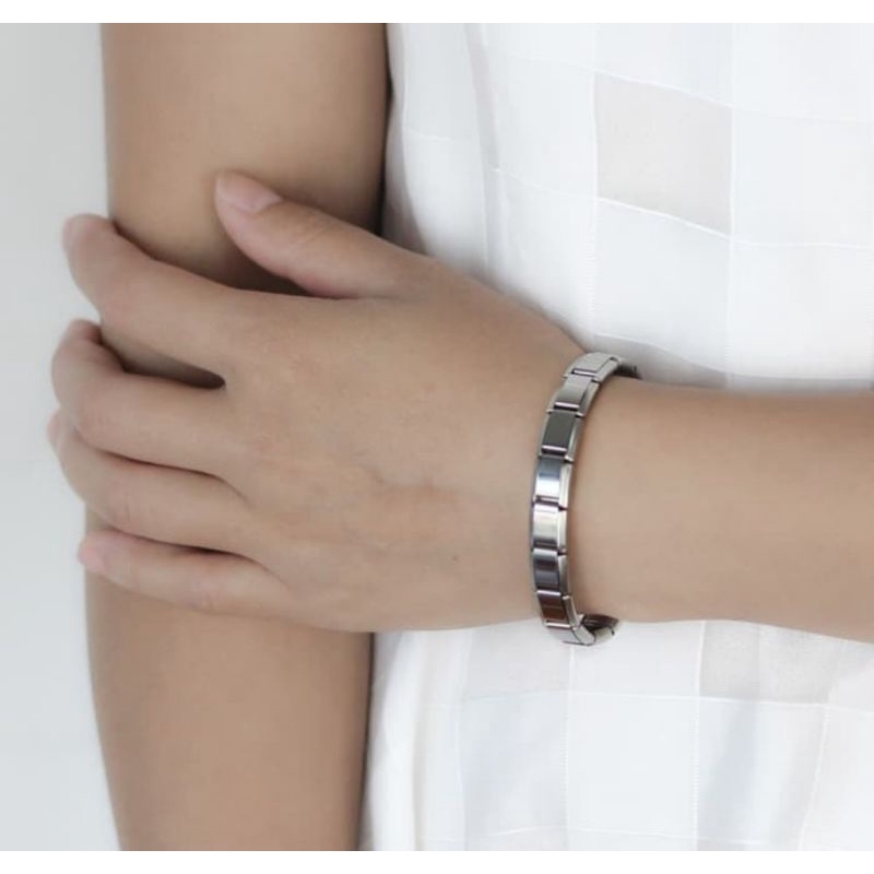 Gelang Tangan Pria Baja Putih Titanium Polos Anti Karat