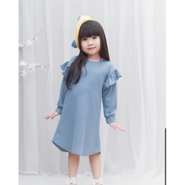 Tunik Waffle Anak Perempuan 1-4 Tahun, Dress Lengan Panjang Candy