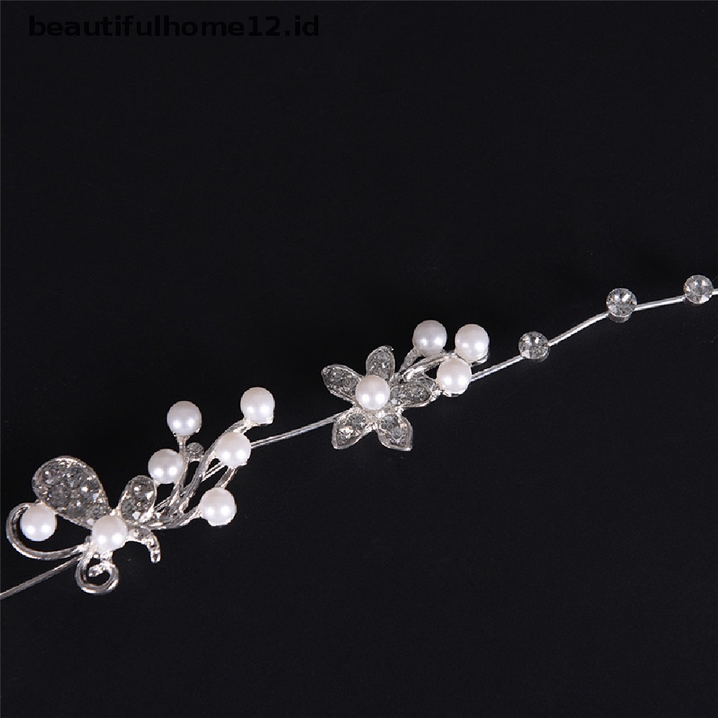 【beautifulhome12.id】 New Crystal Rhinestone Pearl Headband Silver Wedding Party Tiara Bridal Hairclip .