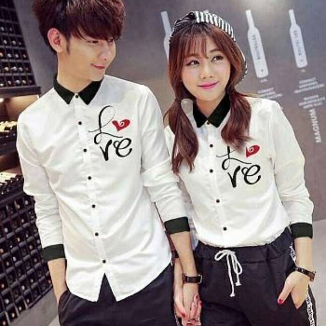 Kemeja Couple I Love You Putih Katun Baju Pasangan White Kasual korea Style
