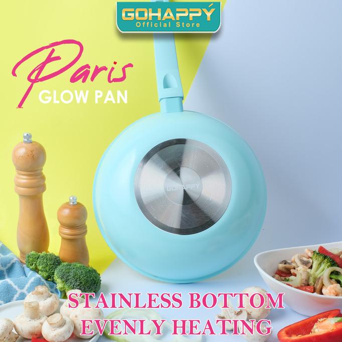 PANCI WOK PAN PARIS Marble Gohappy 24 cm warna Tosca Glow Pan GH-P10