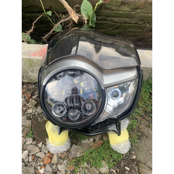 Lampu Tiger Pece/Revo Set Lampu Daymaker 16 Led 5,75 Inch set kedok & visor  Lampu tiger pece set ba