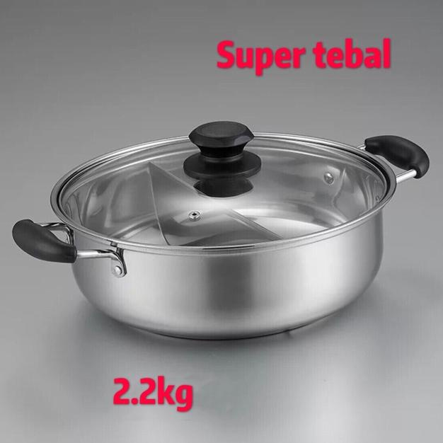 Panci shabu sekat 2 30cm sukiyaki steamboat hot pot stainless tebal