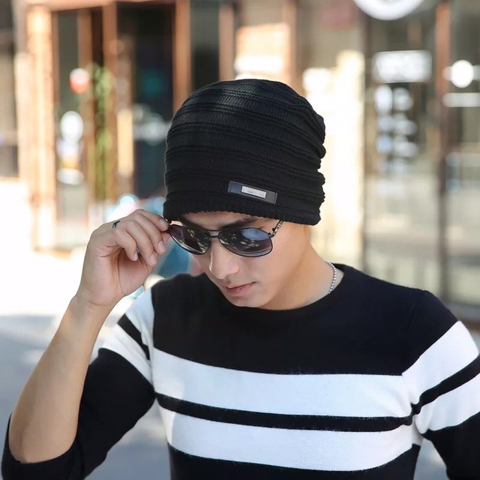 Topi Kupluk Tebal Lapis Bulu Beanie Hat import 02 motif strip