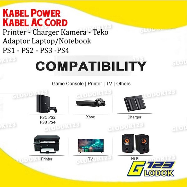 Kabel AC Cord Angka 8 220V Adaptor Power Supply Colokan Listrik 2 Pin