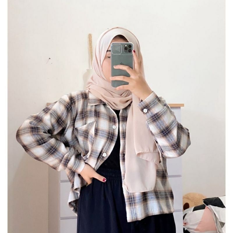 flanel wanita lengan panjang kemeja kotak unisex