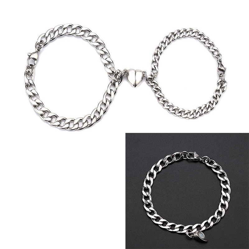 2pcs Gelang Rantai Silver Magnetik Untuk Pria Dan Wanita