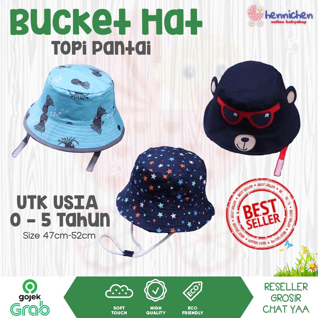 Bucket hat baby Topi pantai Bayi Anak batita balita Pelindung Matahari lucu CNA