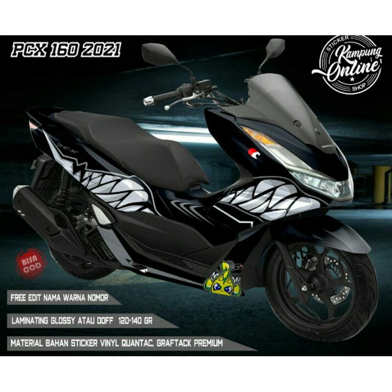 sticker decal fullbody pcx160 motif shark black variasi870