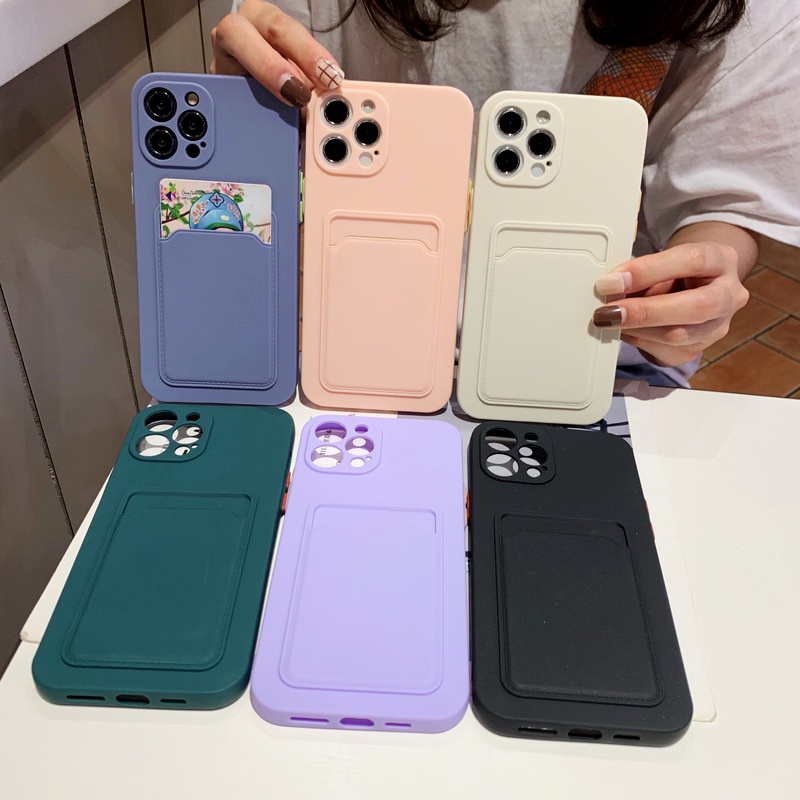 Soft Case TPU Dengan Holder Kartu Untuk iPhone 12 11 Pro Max Mini X XS Max XR SE2 7 8 Plus