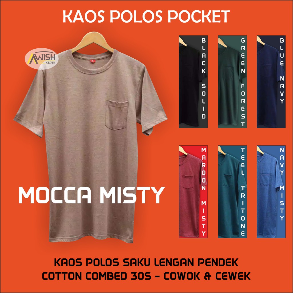 KAOS POLOS SAKU LENGAN PENDEK POCKET PRIA WANITA / BAJU POLOS SAKU