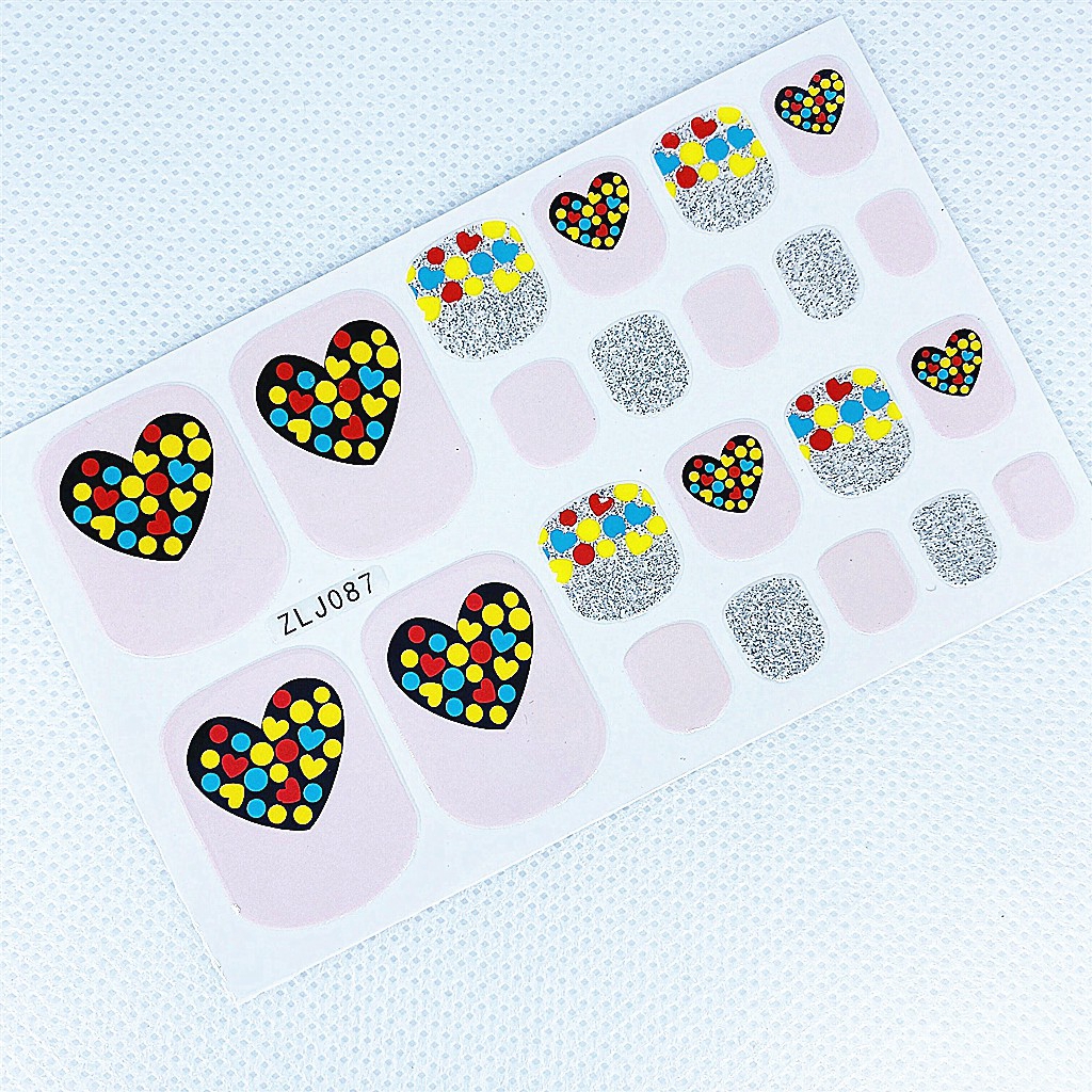INS Alpukat Warna Bunga Pink Laser Sequins Hot Stamping Toe Nail Sticker Toilet Manicure 22pcs / SET Nail Sticker