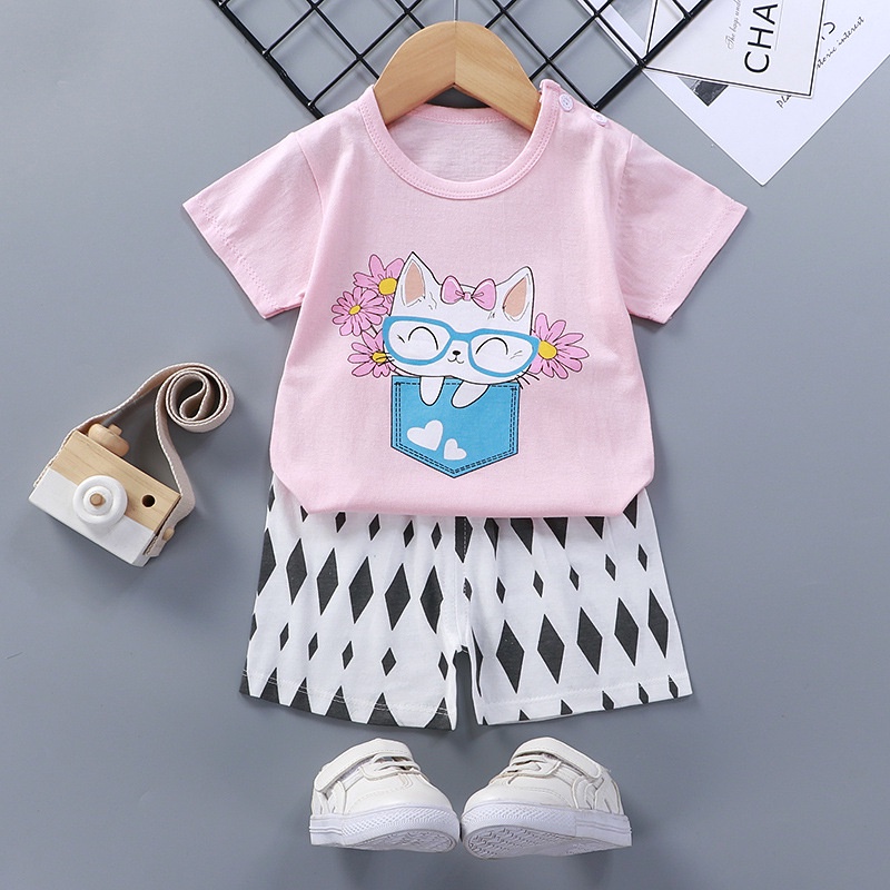 Maminity - Setelan Baju Anak Bayi Perempuan dan Laki Laki Lengan Pendek Umur 0 - 5 tahun